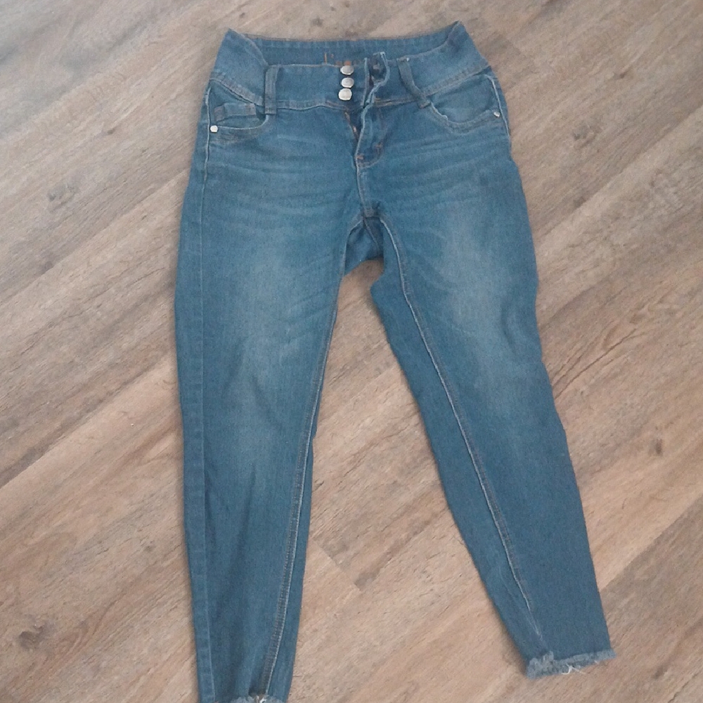 Blue Ankle Cropped Jeans with High-Rise Waist